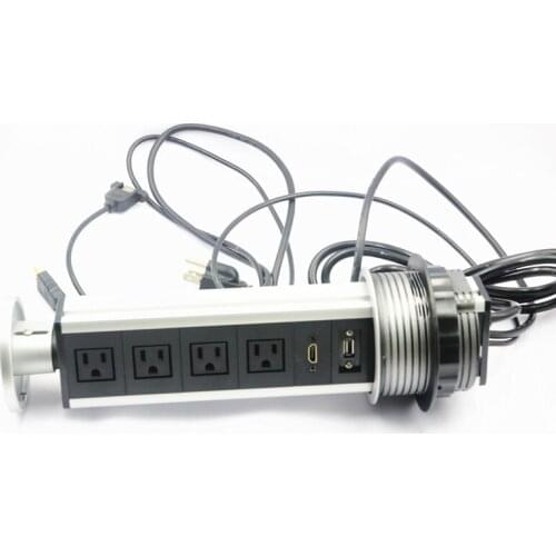 Home Tabletop Used Manuel Pulling Pop Up Desktop Power Socket Outlet Kitchen / Office 4 US Plug Power with USB 2.0 Data and HDMI