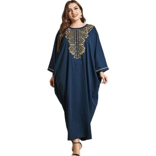 Dubai Kaftan Abaya Muslim Long Dress Embroidery Arab Jilbab Bat Sleeve Loose Plus For Women Long Sleeve Autumn Maxi Robe Gown