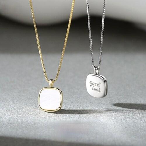 GCC159 925 Sterling Silver 14K Gold Plated Square Mother-of-pearl Necklace Female Lucky Clavicle Chain Simple Geometric