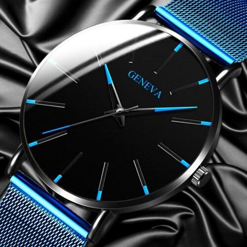 GENENA Men Watch Men Sport Mens Watches top Brand Luxury Blue Mesh Belt Business Quartz Wristwatch Clock Relogio Masculino 2020