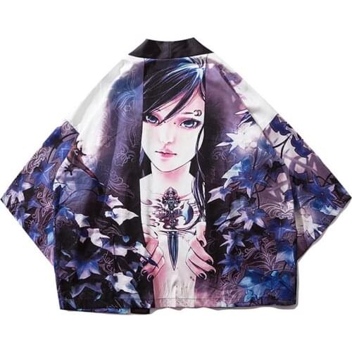 Print Flower Japanese Kimono Bathrobe Gown Traditional Yukata Clothing Cardigan Red-crowned Belt Men Women Lovers Loose Coat