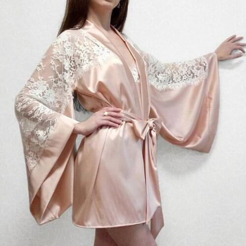 Robes for Women Comfortable Pajamas Lace Long-sleeved Sexy Smooth Dress Night Bathrobe Bridesmaid Gift Dropshipping