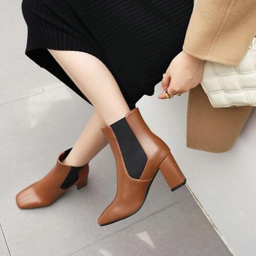 Good quality winter female ankle boots block high heels stretch martin booties for woman brand shoes chelsea boots women size 49