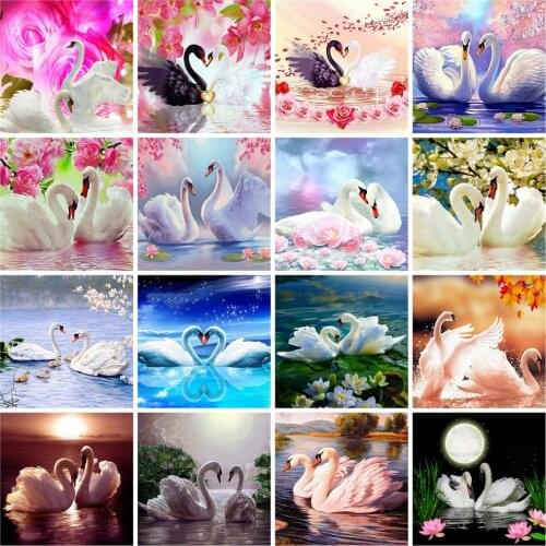 Huacan 5d DIY Diamond Embroidery Cross Stitch Swan Couple Full Square Diamond Painting Mosaic Love Animal Lake Beaded Pictures
