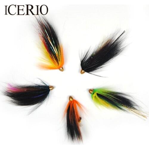 ICERIO 5PCS Copper Conehead Tube Fly Fishing Flies Saltwater Salmon Trout Fishing Lure