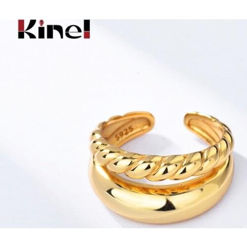 Kinel Silver 925 Jewelry European and American Fashion Rings for Women Double Twist 18K Real Gold Plated Anillos