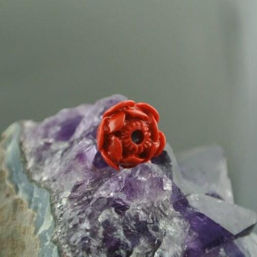 Chinese Cinnabar Beads Ward Off Bad Luck Red Flower Carved Beads For Prayer Buddhist Jewelry Making Materials 100pc/lot