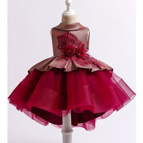 Summer Red Lace Flower Dress for Girls Party Wedding Princess Kids Dresses For Girls Elegent Children Clothes Vestidos 2 6 8 Y