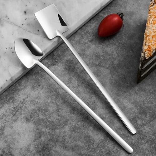 Creative Stainless Steel Spoon Long Handle Shovel-Shaped Stirring Spoon Ice Cream Coffee Honey Spoon Kitchen Gadgets Accessories
