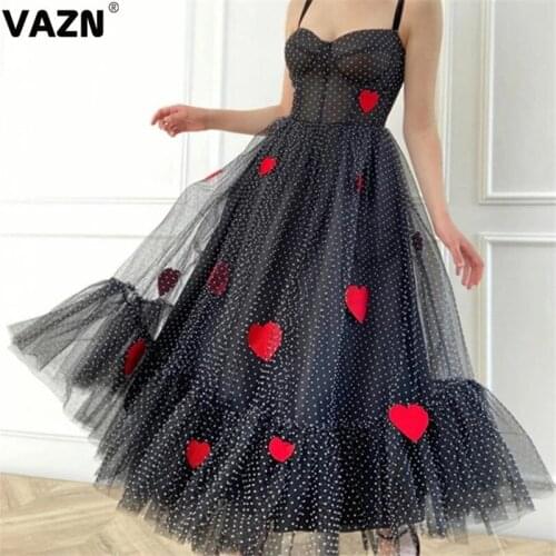 VAZN 2020 Hot High-end Young Sexy Club Joker Black Sweet Spaghetti Strap Sleeveless High Waist Women Ball Gown Maxi Dress