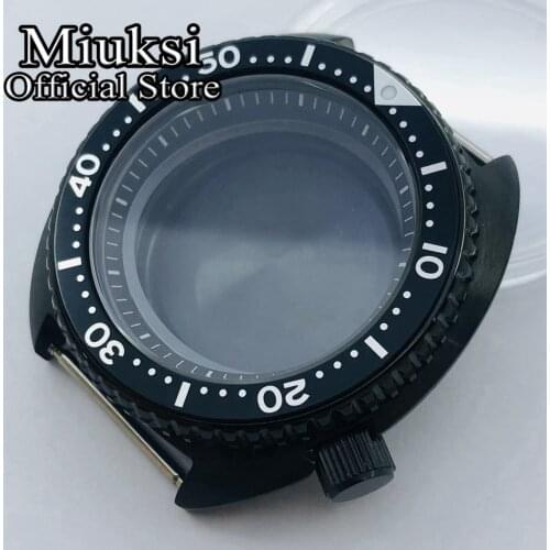 Miuksi 45mm black PVD sterile watch case sapphire glass black chapter ring fit NH35 NH36 movement