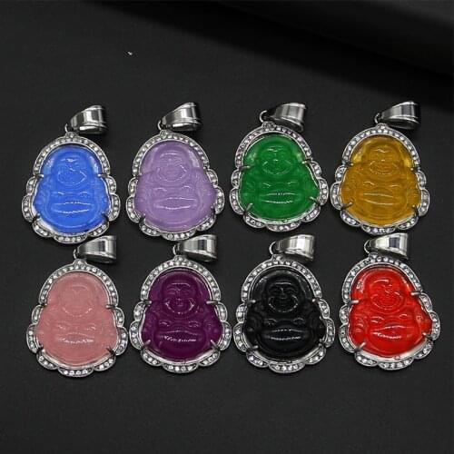 Fashion Sliver Color Buddha Pendant Gem Necklace Necklace For Women Men Zircon Maitreya Buddha Necklace Stainless Steel Jewelry