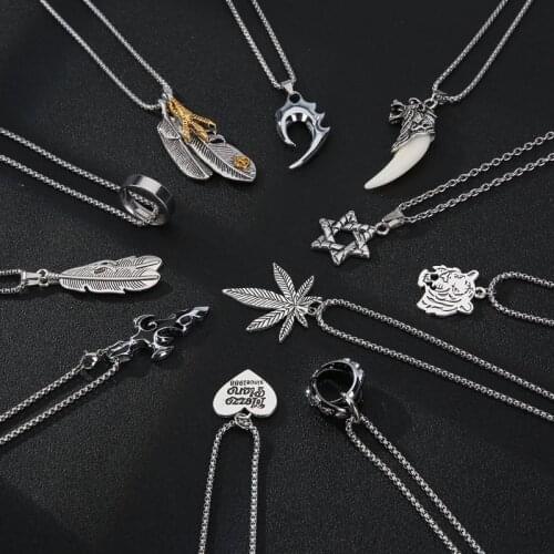 Stainless Steel Male Pendant Necklaces Punk Fashion Brave Men feather Pendant Necklace for men