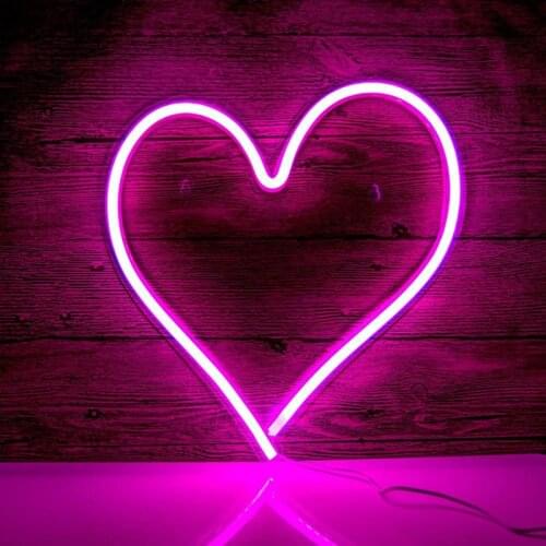 Led Neon Light Sign Heart Shape Neon Sign Wall Hanging Art For Bar Bedroom Living Room Party Home Decor Night Light Usb Powered