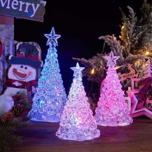 Christmas Tree Night Light Atmosphere Ornaments Crystal Home Room LED Decorative Lights Acrylic Colorful Flashing Lights