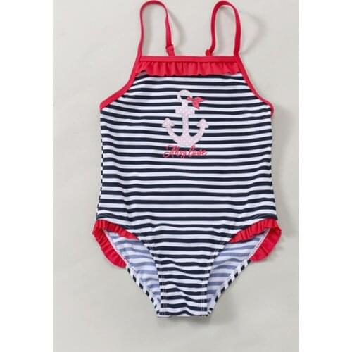 2021 New Girls Swimsuits One Piece Striped Swimwear For Girls 2-9years Offset Printing Anchor Kids Bathing Suits 1107
