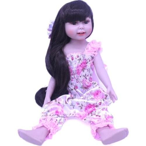 New 18 Inch Reborn Doll Long Curly Hair Rebirth Dolls Big Eyes Smile Cute Realistic Real Toy Accompanying Toys For Over