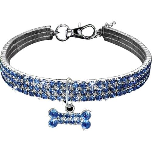 Pet Necklace Shiny Multi Rows Rhinestones Bone Pendant Puppy Dog Collar Necklace Pet Supply Dog Supplies
