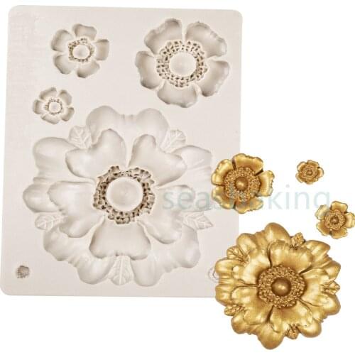 Peony Flower Silicone Molds Wedding Cupcake Topper Fondant Cake Decorating Tools Soap Resin Clay Candy Chocolate Gumpaste Moulds