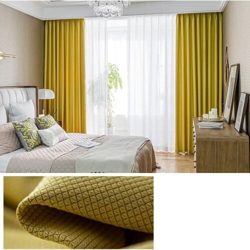 Popular Color Gray Yellow Curtains Living Room Finished Thick Linen Shading Modern Simple Plain Color Matching Bedroom Curtains