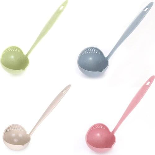 New Portable 2 in 1 Long Handle Soup Spoon Home Strainer Cooking Colander Kitchen Scoop Plastic Ladle Tableware