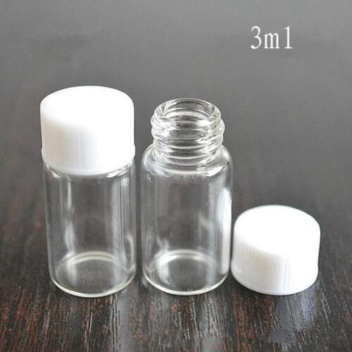 3ml Clear Empty Mini Glass Bottle with Plastic Lids 1/10oz Mini Glass Vials 3cc Sample Vials With white Cap F20173341