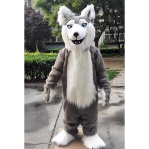 Factory Direct Sell Best Quality on Ali Grey Husky Dog Wolf Fursuit Birthday Dress Mascot Costume Cosplay Christmas Party