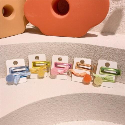 2 Pcs Fashion Childrens Cute Colorful Sugar Ball Bow Rubber Band Hair Rope Korean Sweet Girl Square BB Clip Hair Accessories