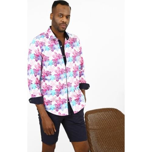 Semco Floral Pattern New Arrival 2021 Man Fashion Mens Shirts 100% Cotton Mens Shirt Business Casual Printed Floral Long Sleev