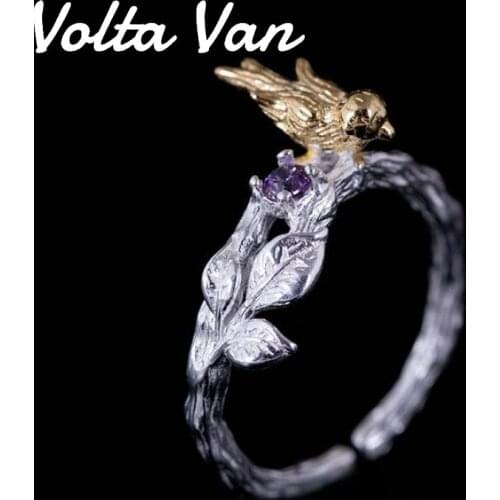 Volta Van 925 Sterling Silver Vintage Rings Elegant 2021 New Branches Birds Zircon Fine Jewelry Adjustable Opening Concise Rings