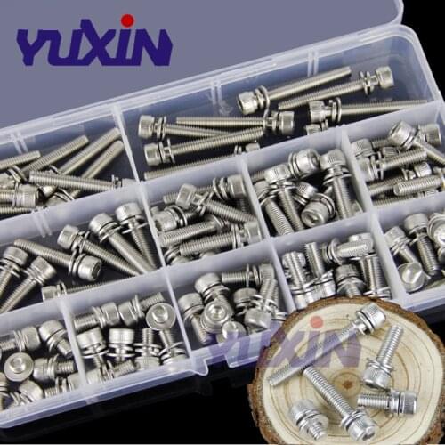 100pcs Hex Socket Head Cap Screw with Washer Three Sem Screw M4-M8 Stainless Steel Three Combination screws Assortment Kit Set
