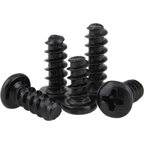 GuHua Black Philips Pan Head Flat Tail Self Tapping Mini Screw PB Cross Round Head Flat End Tapping Screws M2.6M3M3.5M4 500PCS
