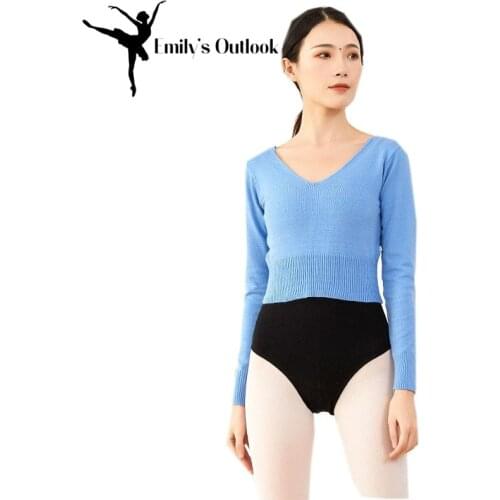 Women Classic Long Sleeve Knit Top Ballet Dance Cardigan Warm Sweater Sexy V Neck Pull Over Dancing Wear Adult Black Plus Size