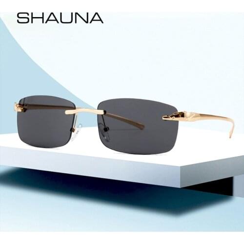 SHAUNA Fashion Rectangle Rimless Sunglasses Women Leopard Frame Candy Colors Men Shades UV400