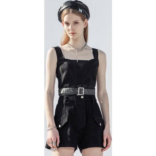 PUNKRAVE Womens Punk Free Series Mesh Slim Fit Vest Simple Style Sexy Square Collar Dark Plaid Woven Sleeveless Tank Top