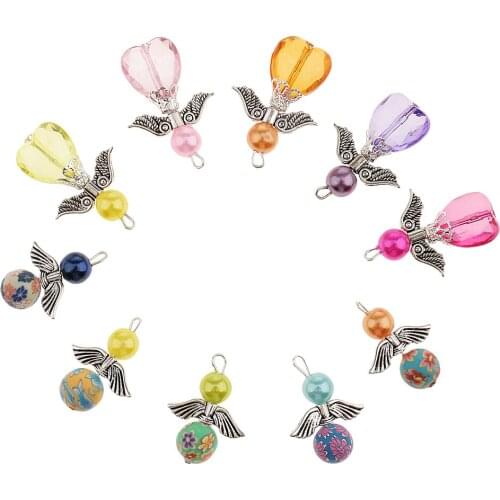 10pcs Mixed Angel Charms Pendants Faceted Acrylic Heart Beads Clay Beads Alloy fit Necklace Earring Bracelet Crafts