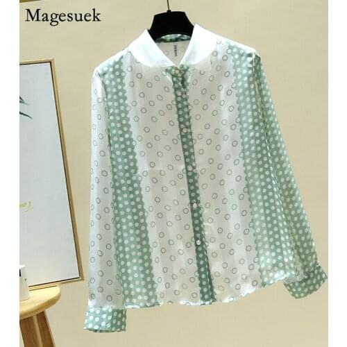 2021 New Fashion Chiffon Women Blouse Femme Korean Long Sleeve Top Polka Dot Casual Cardigan Button Up Women Shirt Blusas 11922