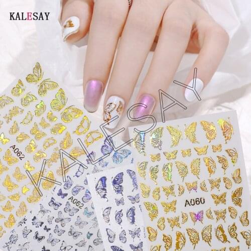3D Nail Art Sticker Decal Decoration Butterfly Laser Gold Silver Nail Stickers Glow Dark Adhesive Popular Manicure Sticker Nails