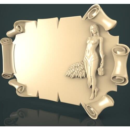 3d Model Relief Book scroll parchment with women STL Digital 3D Print File for CNC Carving 3D Printer -Home decor panel