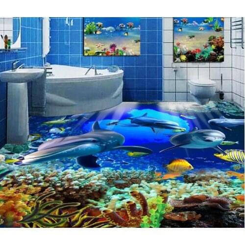 Ocean World 3D stereoscopic bedroom bathroom floor Beach floor murals in wallpapers PVC waterproof floor