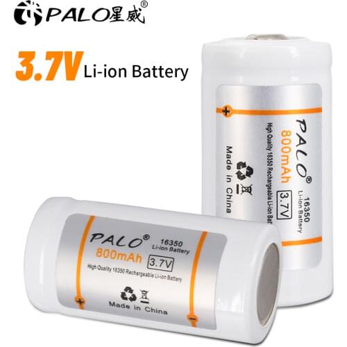 PALO 100% Original 800mAh 3.7V Li-ion Rechargeable 16340 Batteries CR123A Battery For LED Flashlight 16340 16350 CR123A Battery