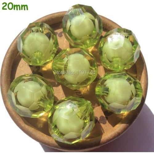 Free shipping Chunky Acrylic Clear Lime Green faceted beads ,110pcs/Lot, 20MM Beads In Beads For Girls Fashion Things Making