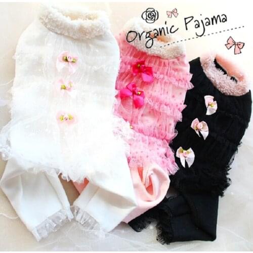 Free Shipping Overalls Style Soft And Comfy 100%Cotton+Lace Frills Dog Clothes Pajamas Apparel Pet Jumper All In One Sleepwear