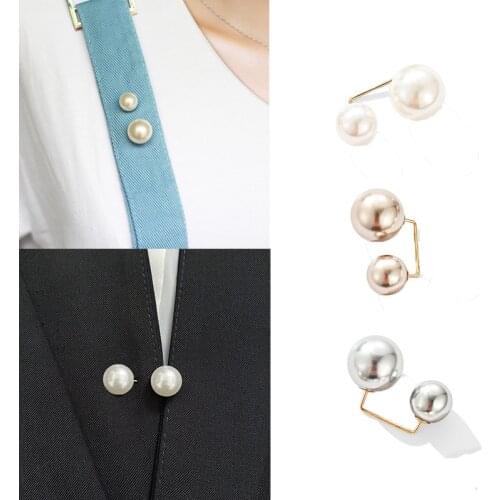 2 Pcs Fashion Double Pearl Brooch Alloy Brooches for Women Girl Sweater Coat Pins Set Lapel Pin Clothes Accessories Gift