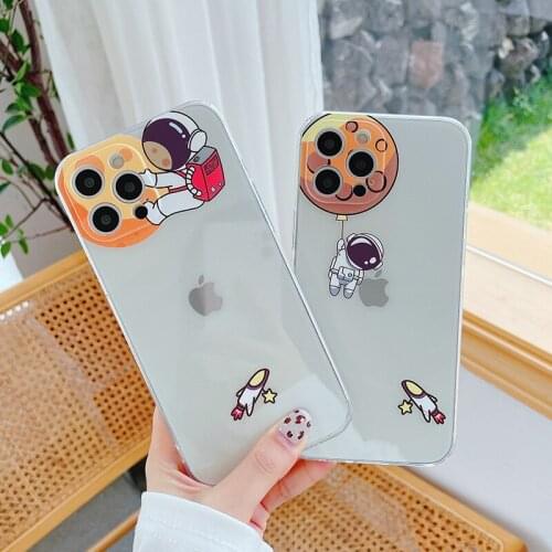 Sumkeymi Phone Holder Case For iphone 11 Case For iphone 12 7 8 Plus mini Pro Max X XS XR Transparent Funny Astronaut TPU Cover