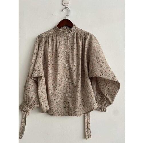 Elfbop Cotton Floral Printed Blouse Shirt Top Features With Ruffled Detaial