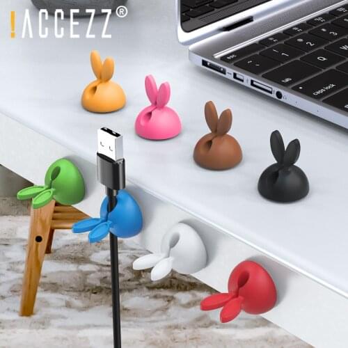 !ACCEZZ Cute Bunny Earphone Cable Organizer Clip Tidy Desktop Data Cable Holder Flexible USB Charger Protector Winder Management