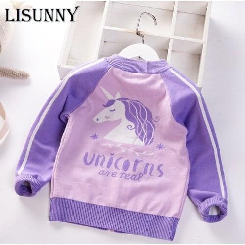 Girls Cardigan Sweater 2021 New Autumn Kids Sweater Toddler Coat Cartoon Unicorn Embroidery Children Zipper Jacket Baby Clothes