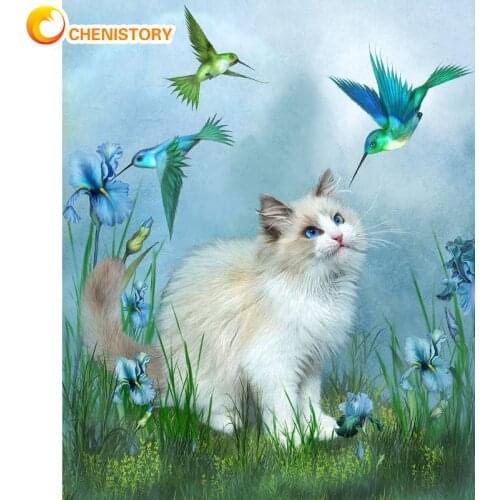 CHENISTORY Full Drill Square / Round Diamond Painting Diamond Embroidery Cat Hummingbird Picture Of Rhinestone Animal Decor