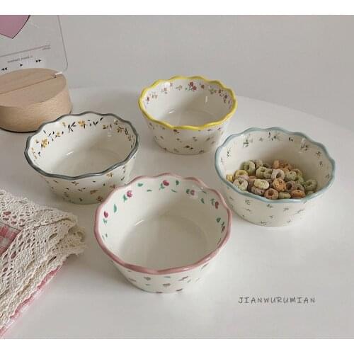 800ml Ceramic Flower Salad Fruit Bowl Wavy Edge Noodle Soup Cereal Bowls Kitchen Underglaze Craft Heat Resistant Tableware